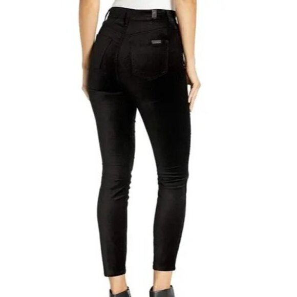 7 For All Mankind High-Waist Skinny Velvet Pants Button Fly Black Women Size 25 - Picture 4 of 16